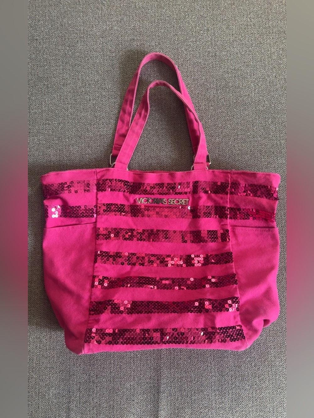 Victoria's Secret Hot Pink Sequin Stripe Tote